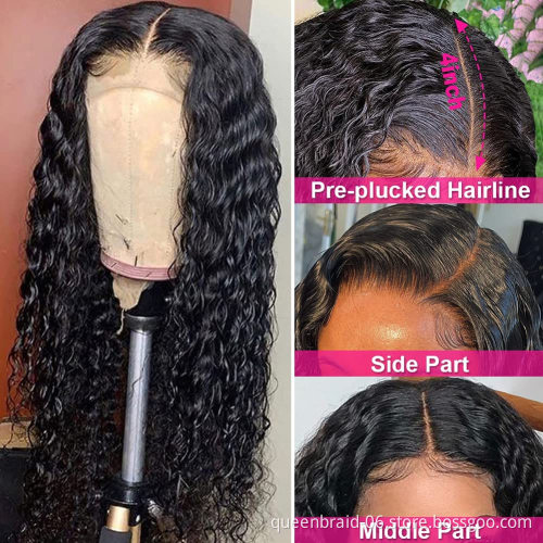 Deep Wave HD Transparent Lace Front Wigs Human Hair Pre Plucked with Baby Hair Density Brazilian 4X4 Lace Closure Human Hair Wig